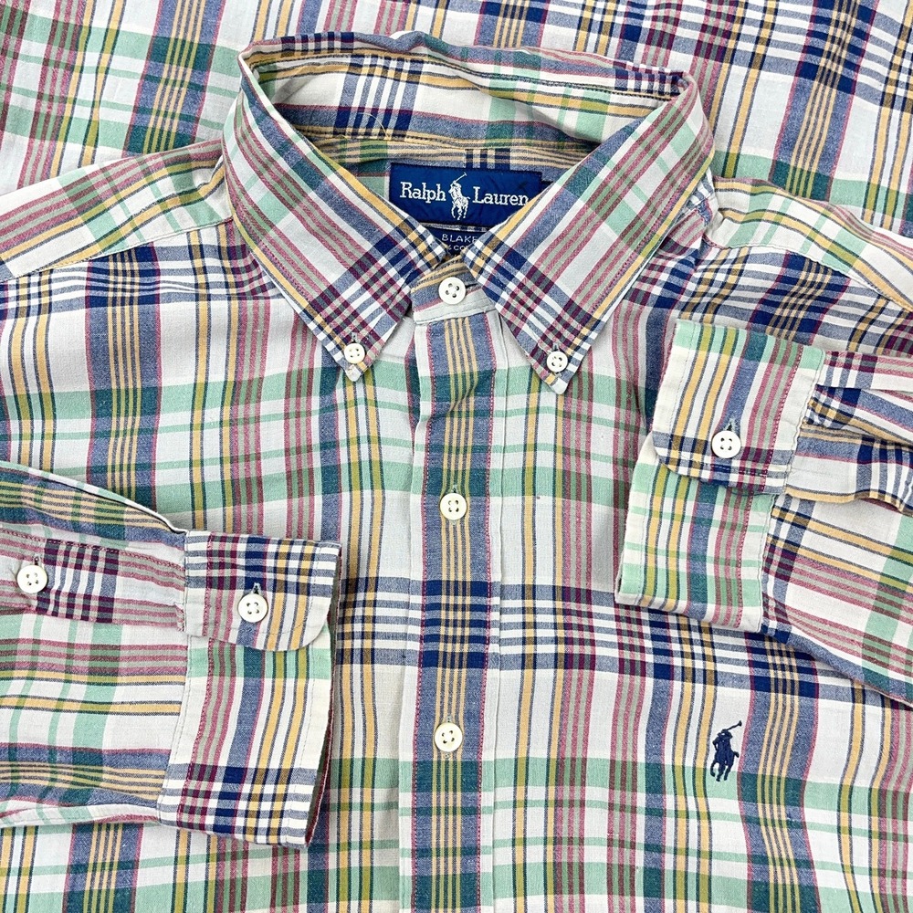 Ralph Lauren Shirt Men XL Madras Plaid Button Up Blake India Made Viintage